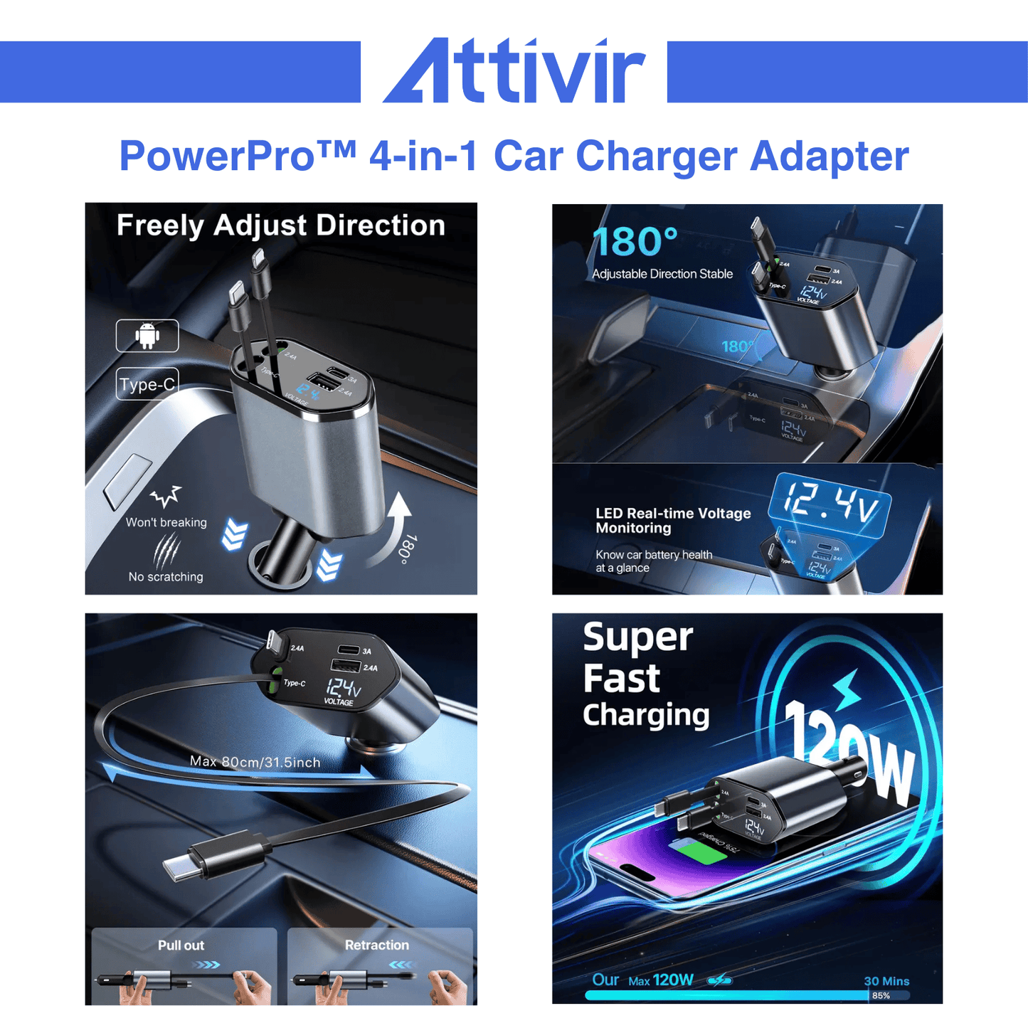 PowerPro™ 4-in-1 Car Charger Adapter