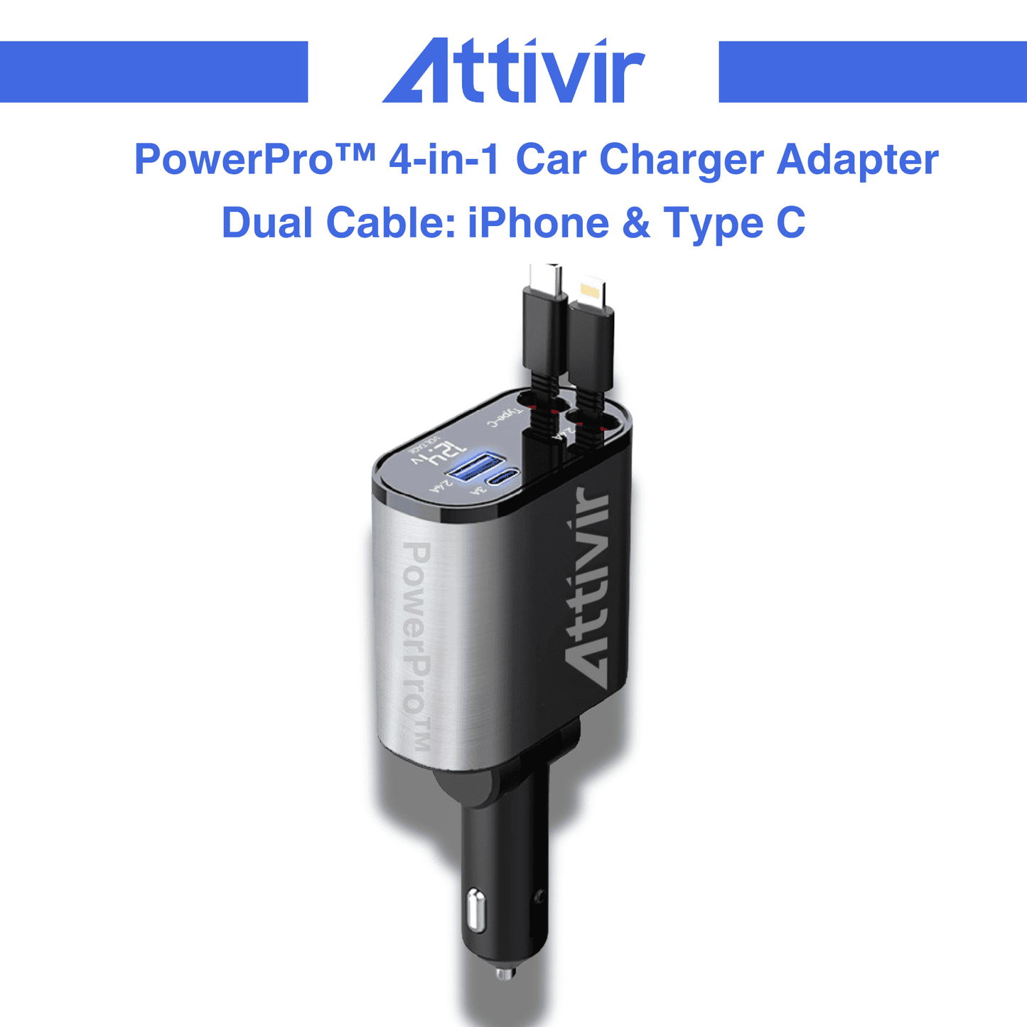 PowerPro™ 4-in-1 Car Charger Adapter